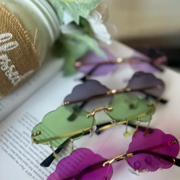 4 pieces retro rave Stylish Cloud rimless Sunglasses - Picture 3 of 4